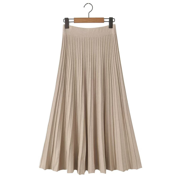 Women Pleated Maxi Skirt with High Stretch Waistband Mune Fashion