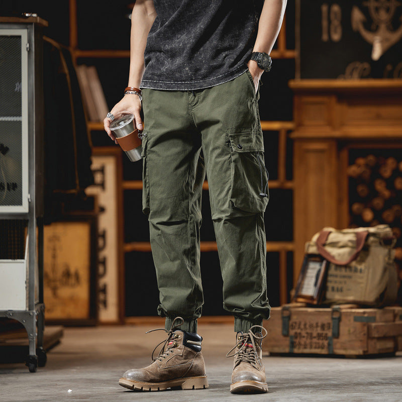 Men's Multifunctional Canvas Cargo Pants in Jogger Cut with Elastic Drawstring Waist and Multiple Pockets Mune Fashion