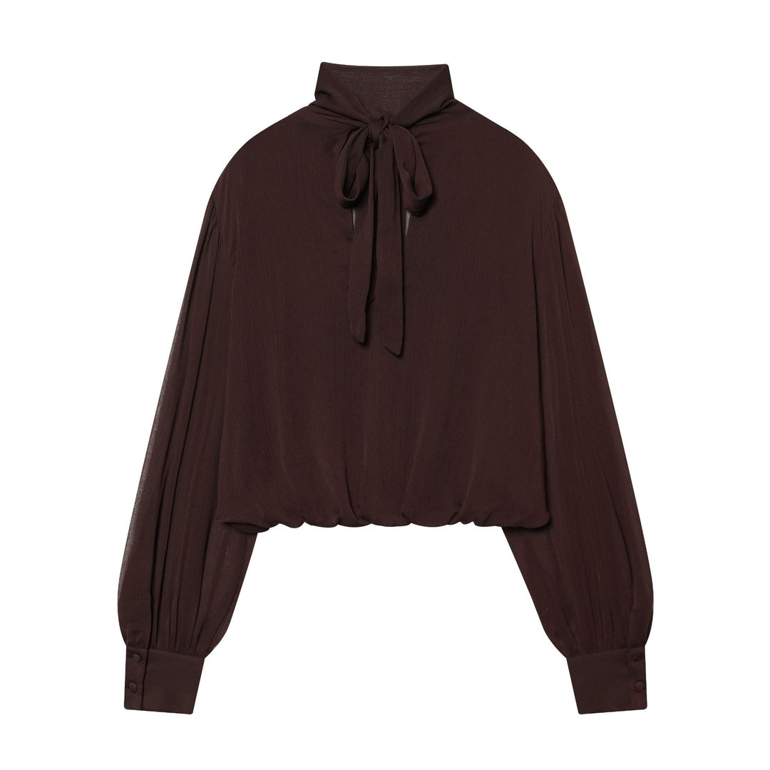 Women's draped cropped top with turtleneck and balloon sleeves Mune Fashion