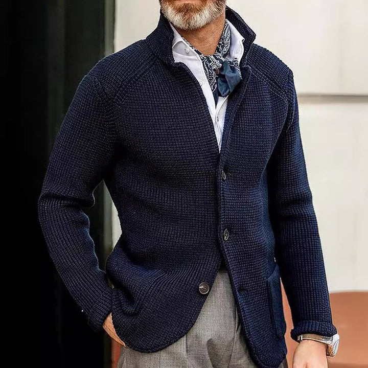 Men's cardigan with stand-up collar and textured knit Mune Fashion
