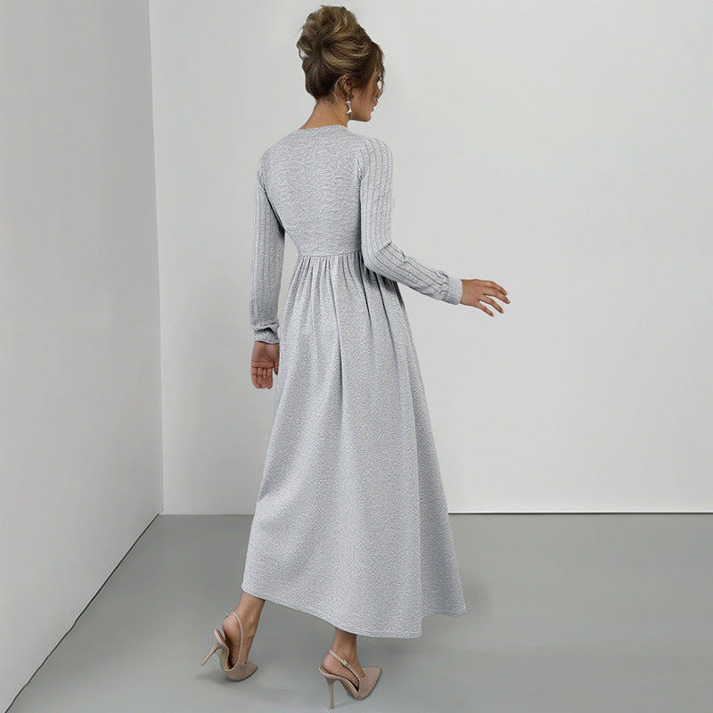 Women's Elegant Wrap Maxi Dress with Lace Trim, Fitted Knot Waist and High Split