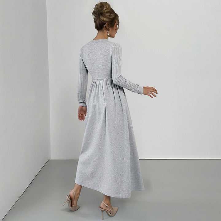 Women's Elegant Wrap Maxi Dress with Lace Trim, Fitted Knot Waist and High Split