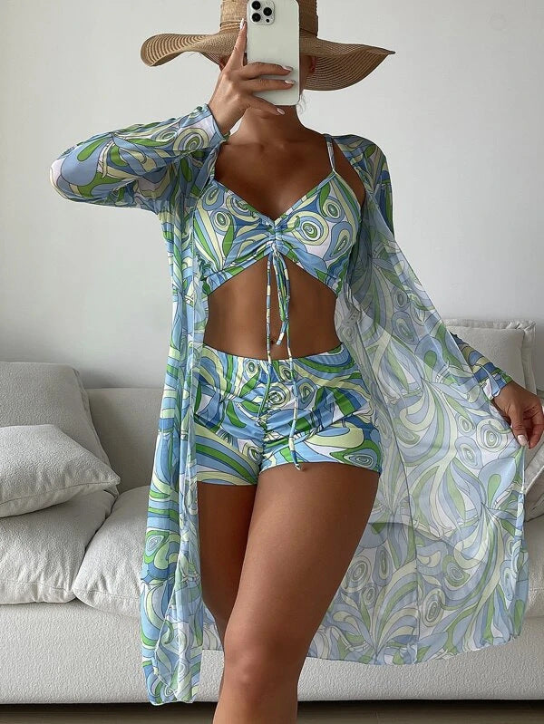 Women’s bikini set with floral top and airy wrap jacket Mune Fashion