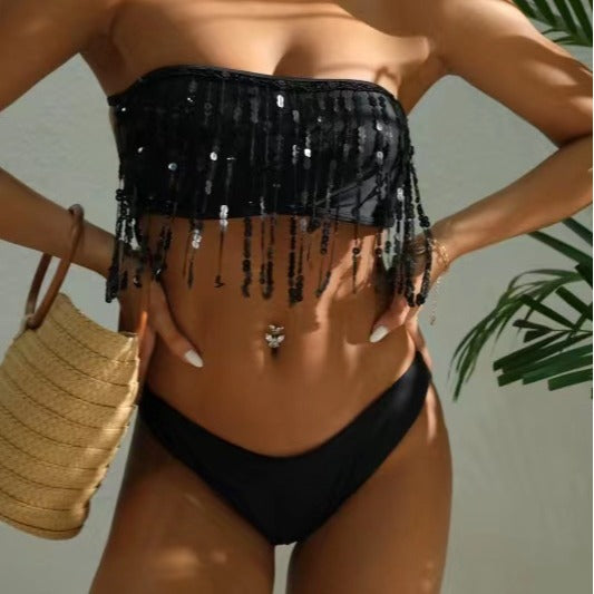 Women Bandeau Bikini with Glittering Tassels Mune Fashion