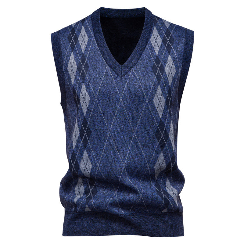 Men's elegant diamond pattern knitted vest with V-neck and lightweight cotton blend Mune Fashion