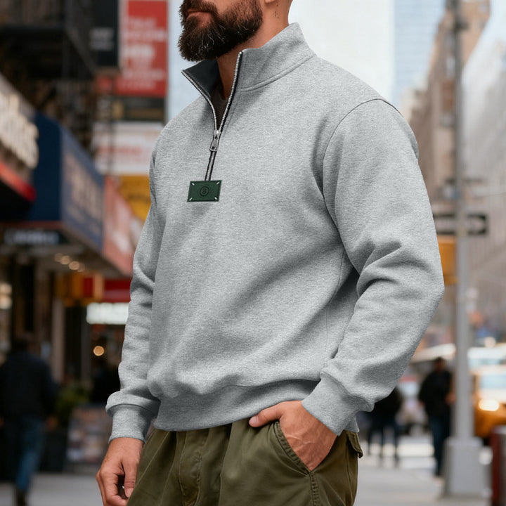 Men's high-collared quarter-zip sweatshirt made of heavy cotton fleece with stand-up collar Mune Fashion