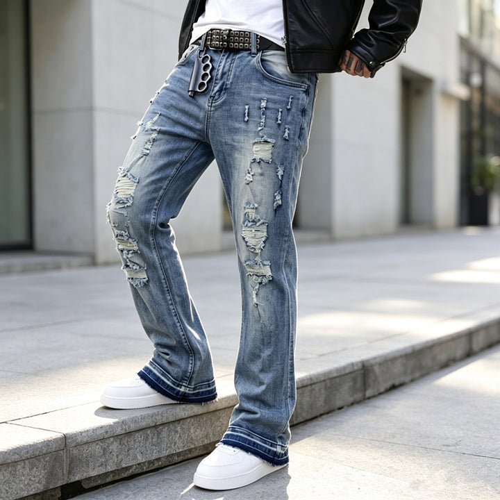 Men's Ripped Slim-Fit Jeans with Fashionable Details Mune Fashion