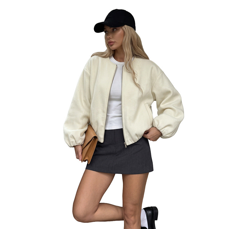 Women's Padded Teddy Fleece Bomber Jacket with Zipper, Elastic Hem and Side Pockets Mune Fashion