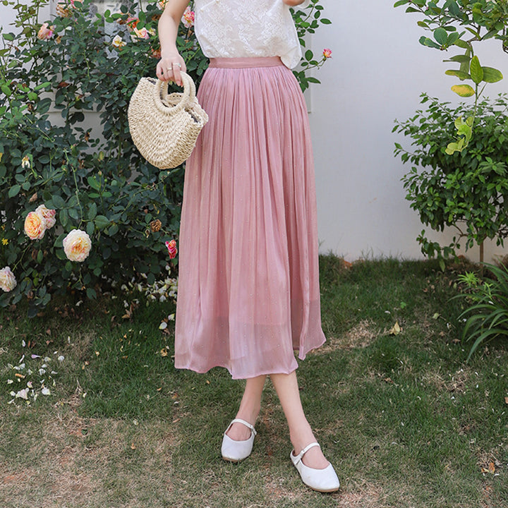 Women's pleated maxi skirt with subtle rhinestone details and elasticated comfort waistband Mune Fashion