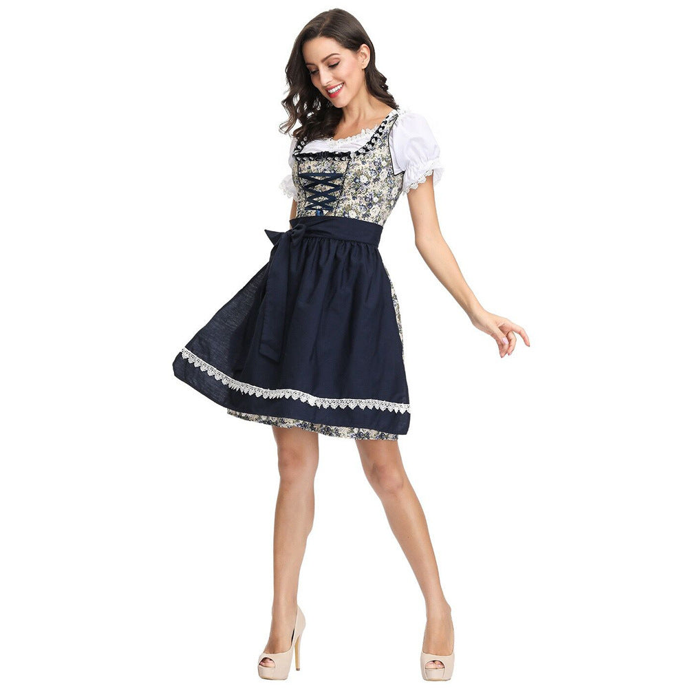 Ladies traditional Dirndl dress with laced bodice and removable apron Mune Fashion