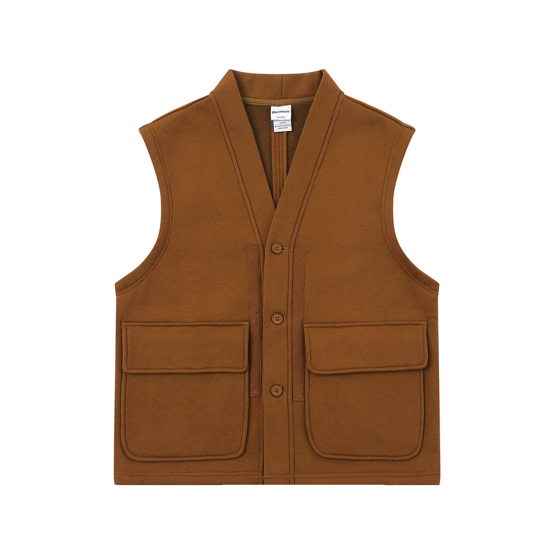 Unisex Utility Vest with V-Neck, large flap pockets and button placket Mune Fashion