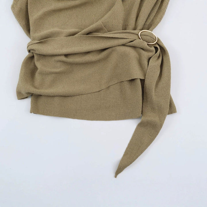 Women's wrap knit sweater with belt ring and deep V-neck Mune Fashion