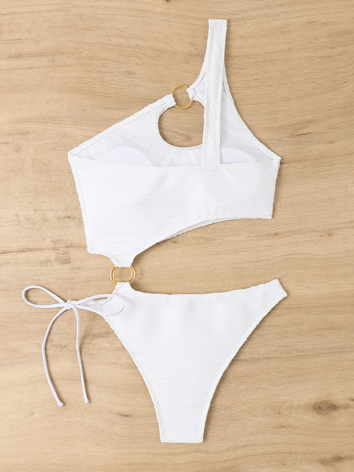 Women's one-piece swimsuit with asymmetrical cut-out and golden accents Mune Fashion