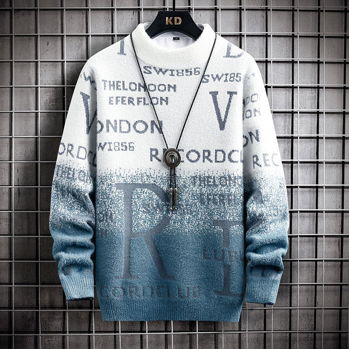 Men's patterned crew neck sweater made of soft textured knit with gradient and all-over print Mune Fashion
