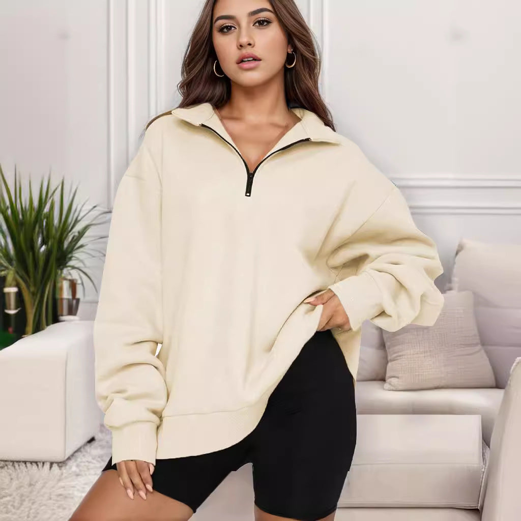 Women's oversized sweatshirt with half-zip and stand-up collar Mune Fashion