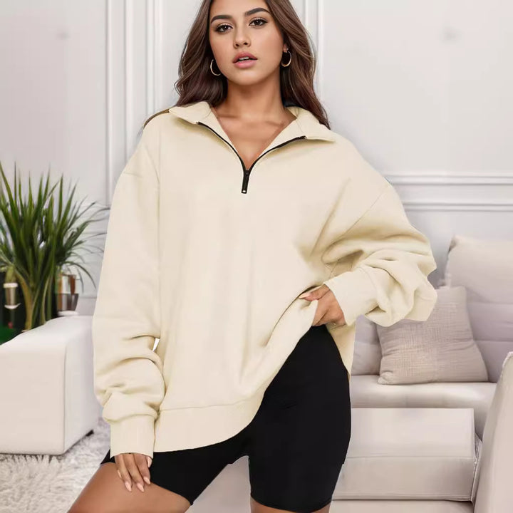 Women's oversized sweatshirt with half-zip and stand-up collar Mune Fashion