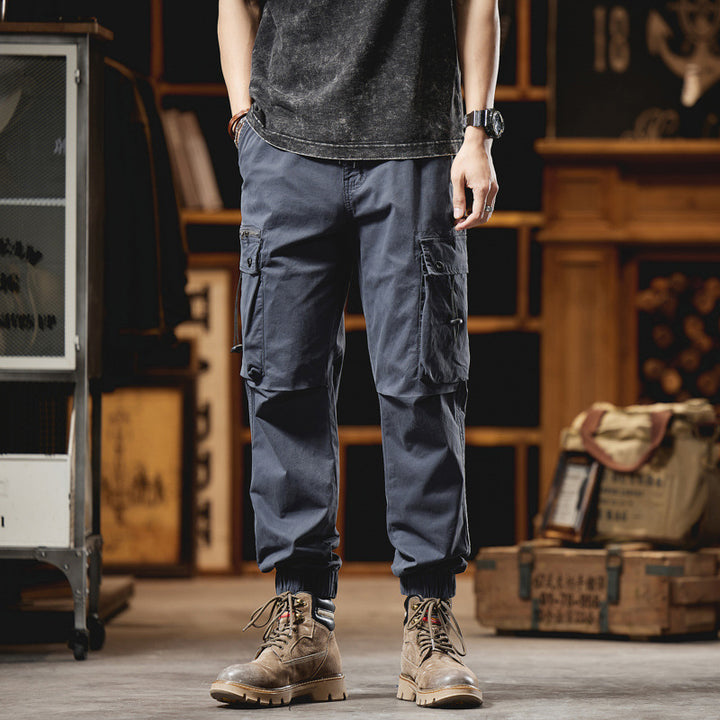 Men's Multifunctional Canvas Cargo Pants in Jogger Cut with Elastic Drawstring Waist and Multiple Pockets Mune Fashion