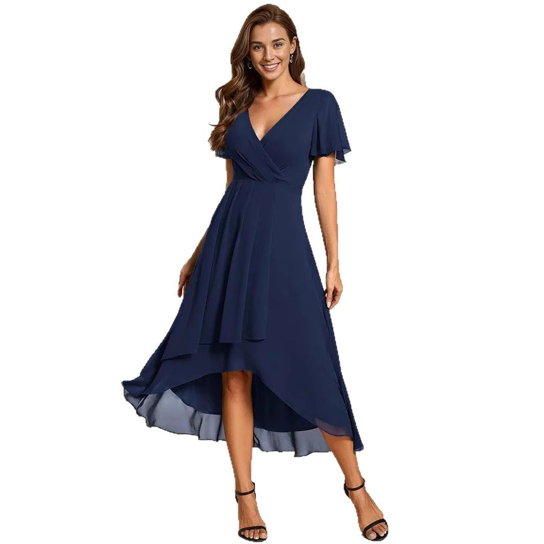 Women's Elegant Wrap Dress with Asymmetric Hem Mune Fashion