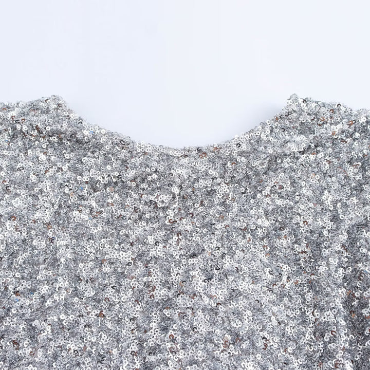 Women's Sequin Mini Dress with Long Sleeves and Boat Neck