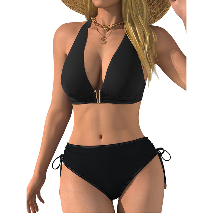 Women Bikini Set with Deep V-Neck and Adjustable Side Band Mune Fashion