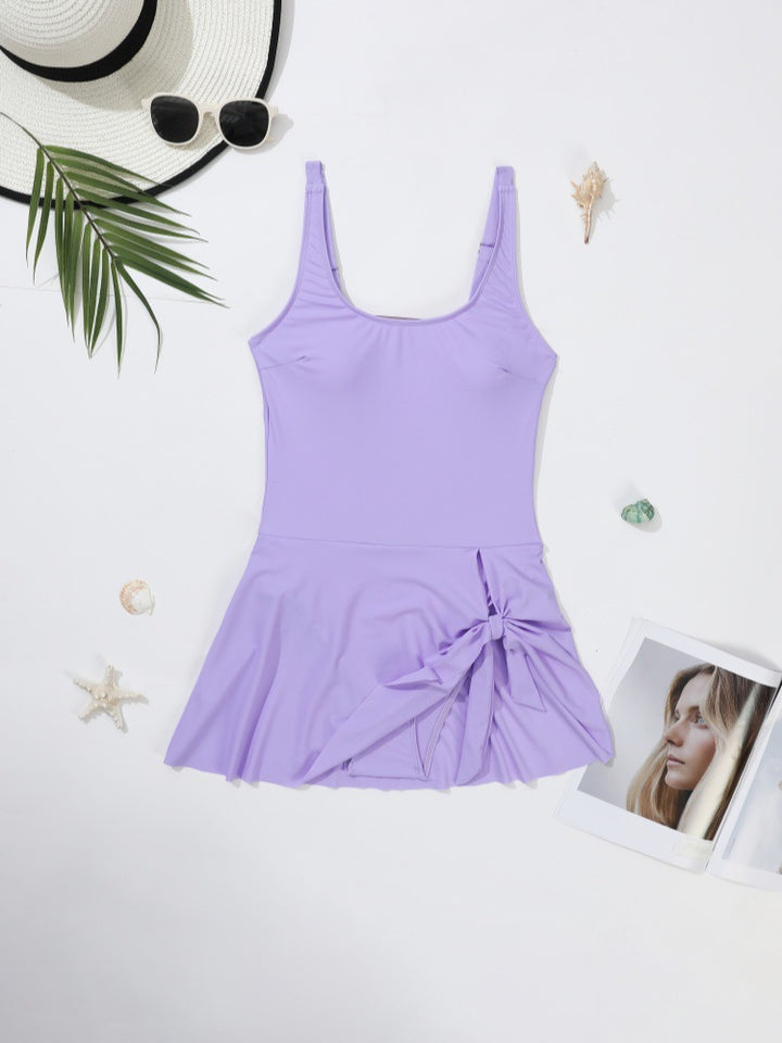Women's One-Piece Swimsuit with Fashionable Skirt and Playful Knot Detail Mune Fashion