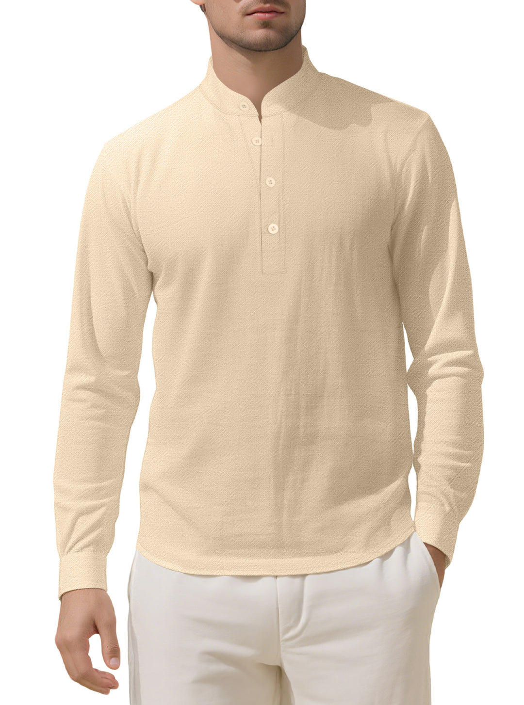 Men's Nehru collar Henley made of cotton stretch with concealed button placket and slim fit Mune Fashion