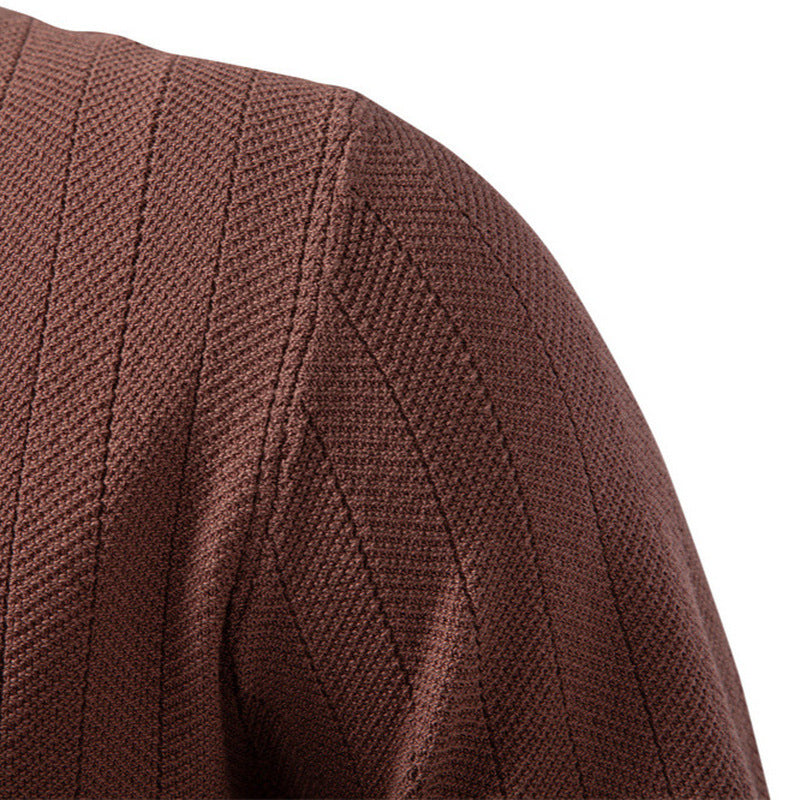 Men's short sleeve knitted cardigan with lapel collar and fine textured knit Mune Fashion