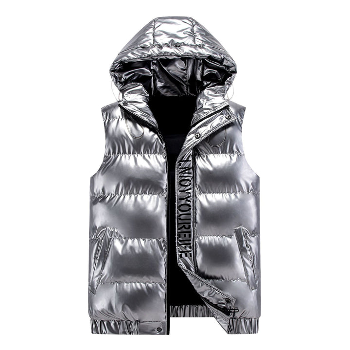 Women sleeveless high-gloss quilted vest with hood and thermal insulation Mune Fashion