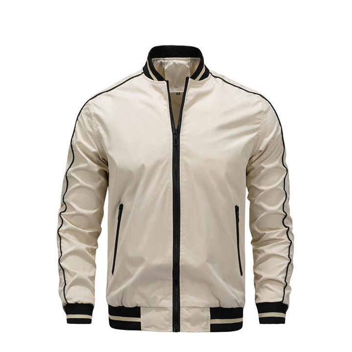 Men's Light Bomber Jacket with Contrast Piping, Zipper Pockets and Ribbed Cuffs Mune Fashion