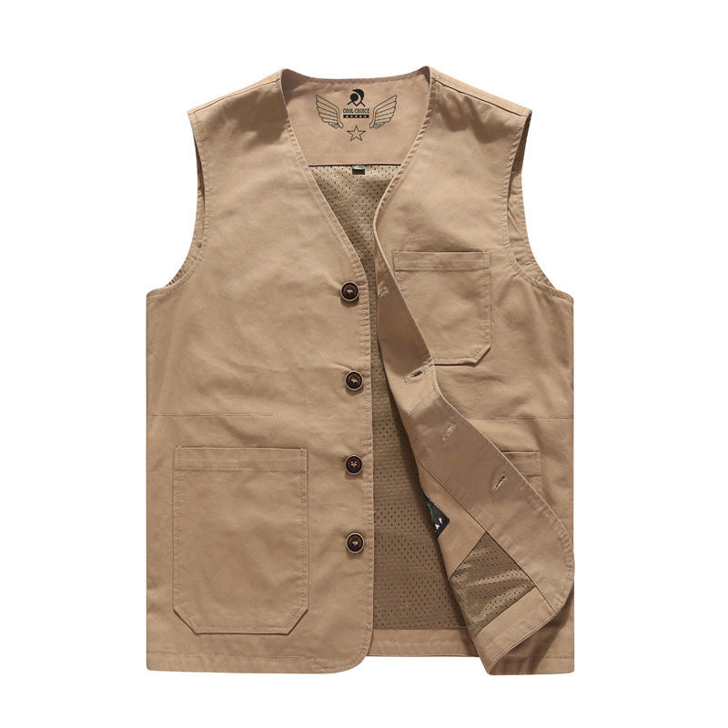 Men's Canvas Utility Vest with Mesh Lining and Multiple Pockets Mune Fashion