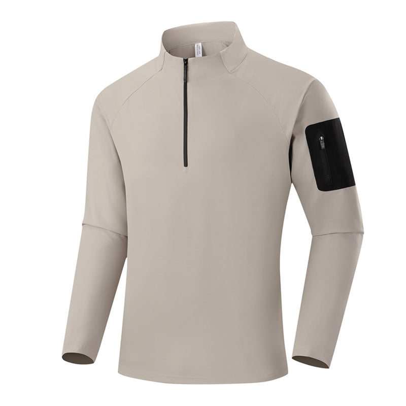 Men's Breathable Functional Long Sleeve Shirt with Stand Collar, 1/4 Zipper and Sleeve Utility Pocket Mune Fashion