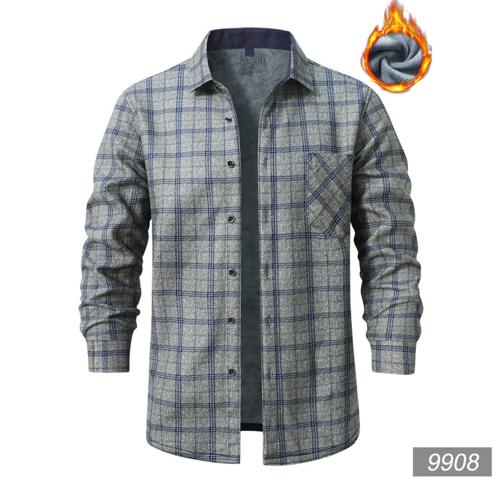 Men's checked flannel shirt with warming fleece lining and patch chest pocket Mune Fashion