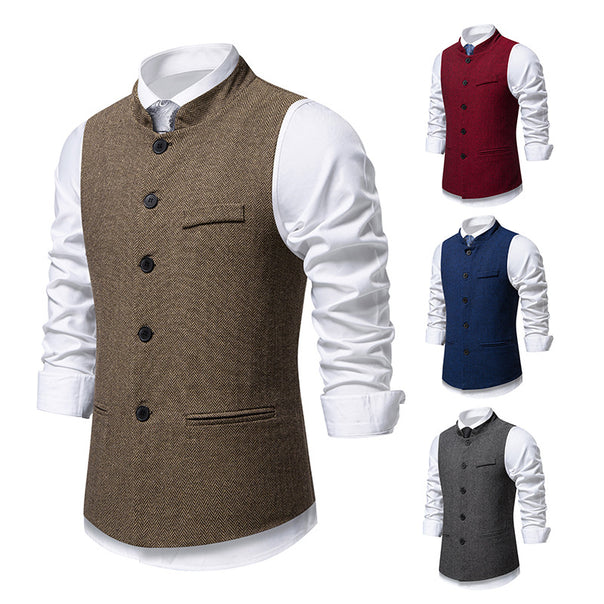 Men's elegant waistcoat with stand-up collar and herringbone pattern made of wool blend Mune Fashion