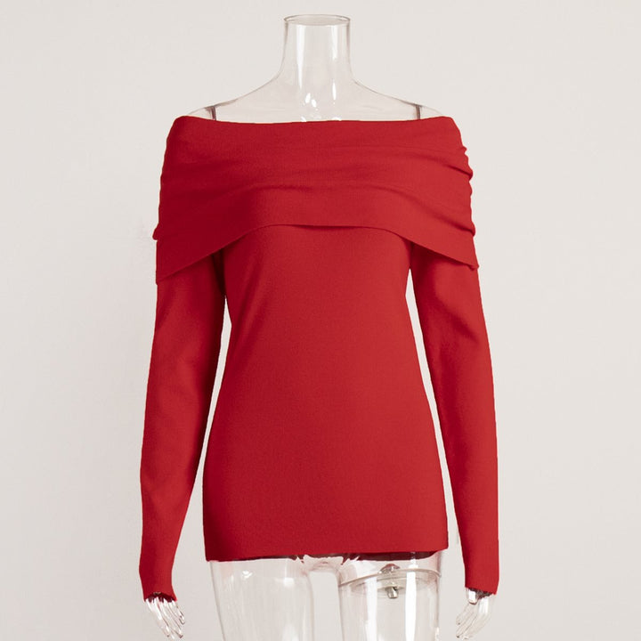 Women's off-the-shoulder fine knit sweater with foldable Carmen collar Mune Fashion