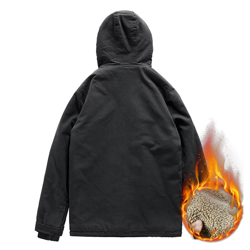 Men's Outdoor Canvas Jacket with Full Sherpa Lining, Hood and Thermal Insulation Mune Fashion