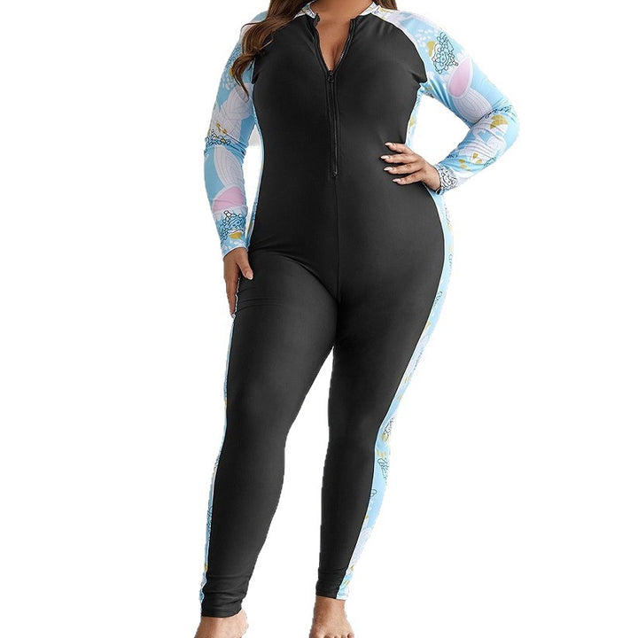 Women's Long Sleeve Swimsuit with High Collar and Zipper Mune Fashion