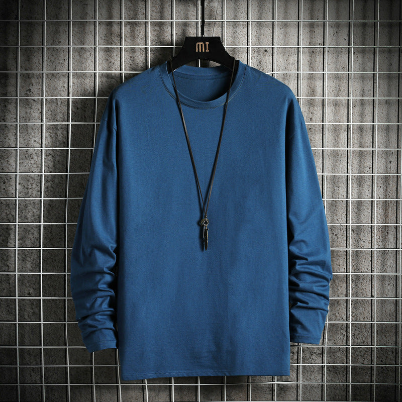 Men's Casual Cotton Basic Long Sleeve Shirt with Round Neck, Relaxed Fit and Reinforced Hem Processing Mune Fashion