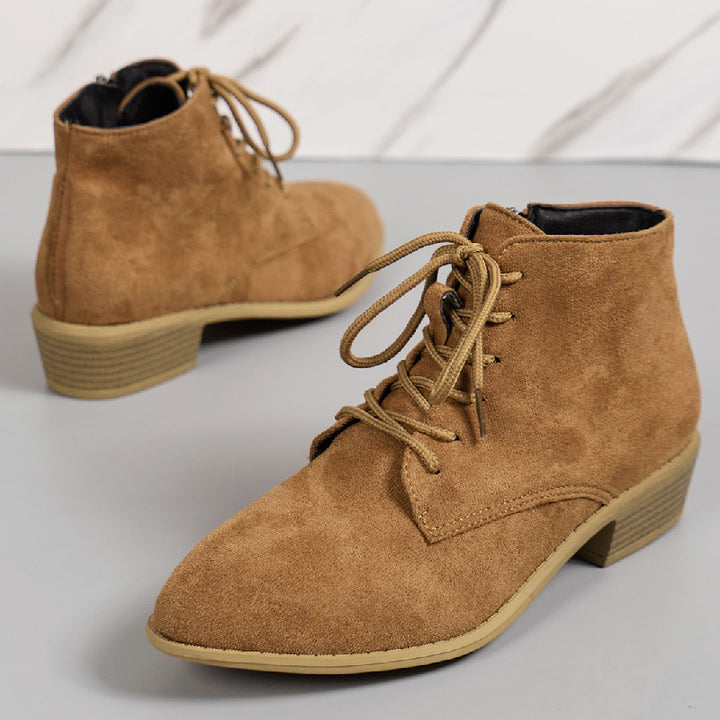 Ladies ankle-high lace-up ankle boots in suede look with side zipper and low block heel Mune Fashion