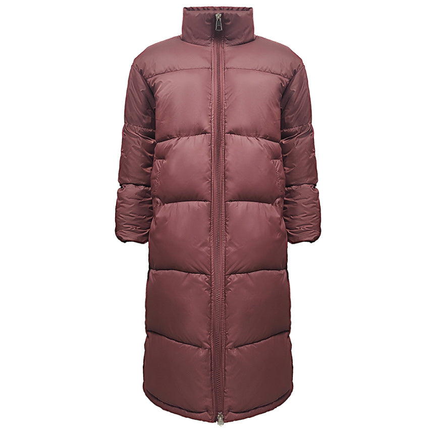 Women's Longer Quilted Puffer Coat with High Stand Collar Mune Fashion