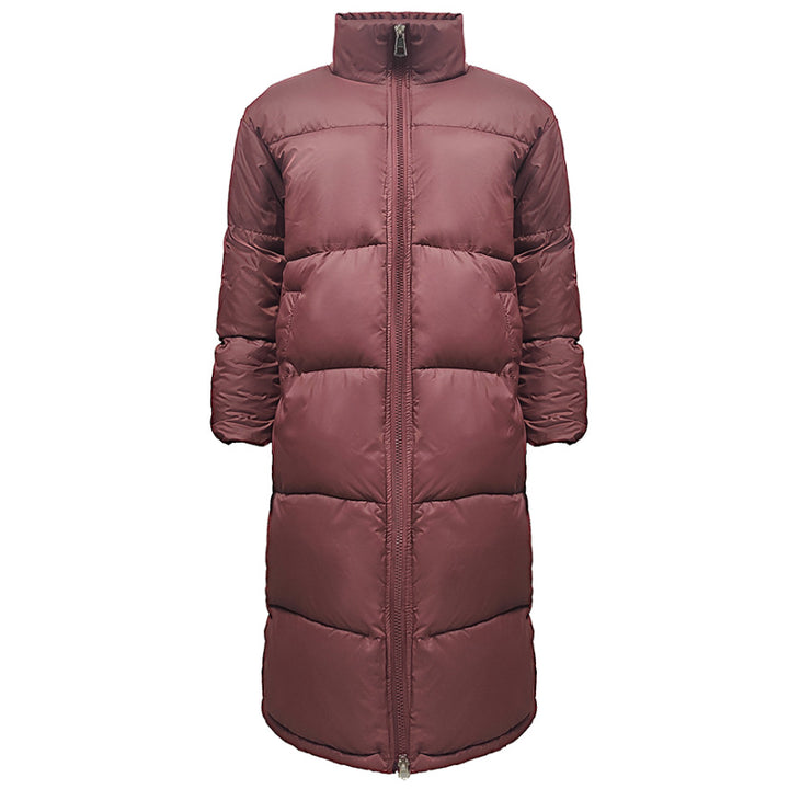 Women's Longer Quilted Puffer Coat with High Stand Collar Mune Fashion