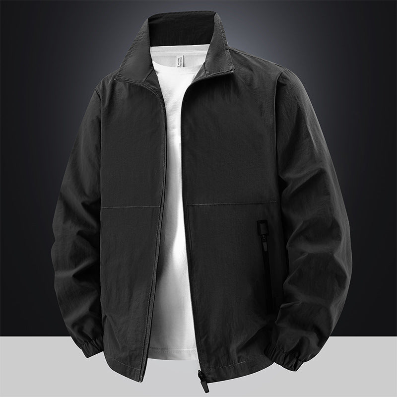 Men's Lightweight Cotton Blend Transitional Jacket with Stand-Up Collar and Concealed Zipper Mune Fashion