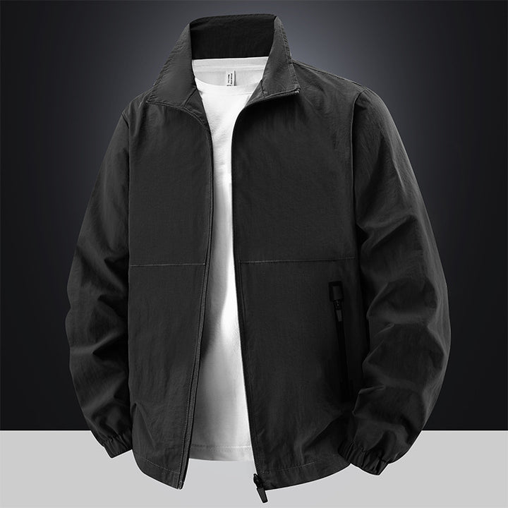 Men's Lightweight Cotton Blend Transitional Jacket with Stand-Up Collar and Concealed Zipper Mune Fashion