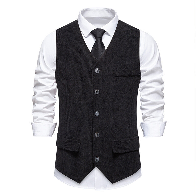 Men's Tailored Business Waistcoat made of Structured Fabric with V-Neck and Decorative Buttons Mune Fashion