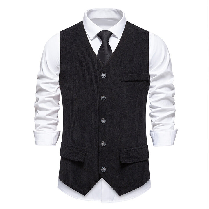 Men's Tailored Business Waistcoat made of Structured Fabric with V-Neck and Decorative Buttons Mune Fashion