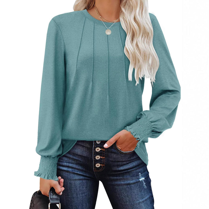 Women's long sleeve tunic with vertical pintucks and gathered ruffle cuffs Drune