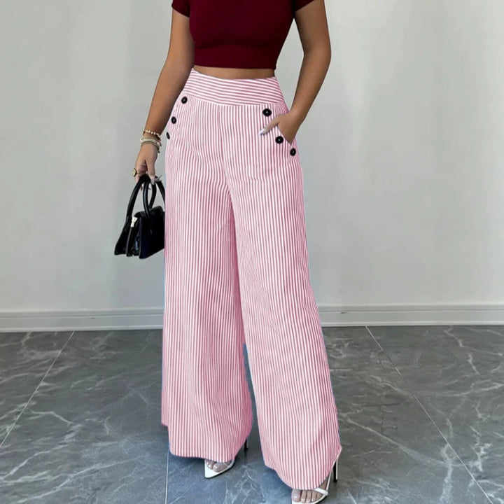 Women's high-waisted palazzo pants with maritime button details and wide leg Mune Fashion