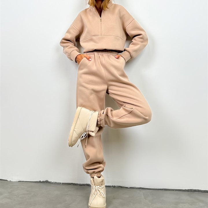 Women's cropped Half-Zip fleece set two-piece with high waistband and elastic cuffs Mune Fashion