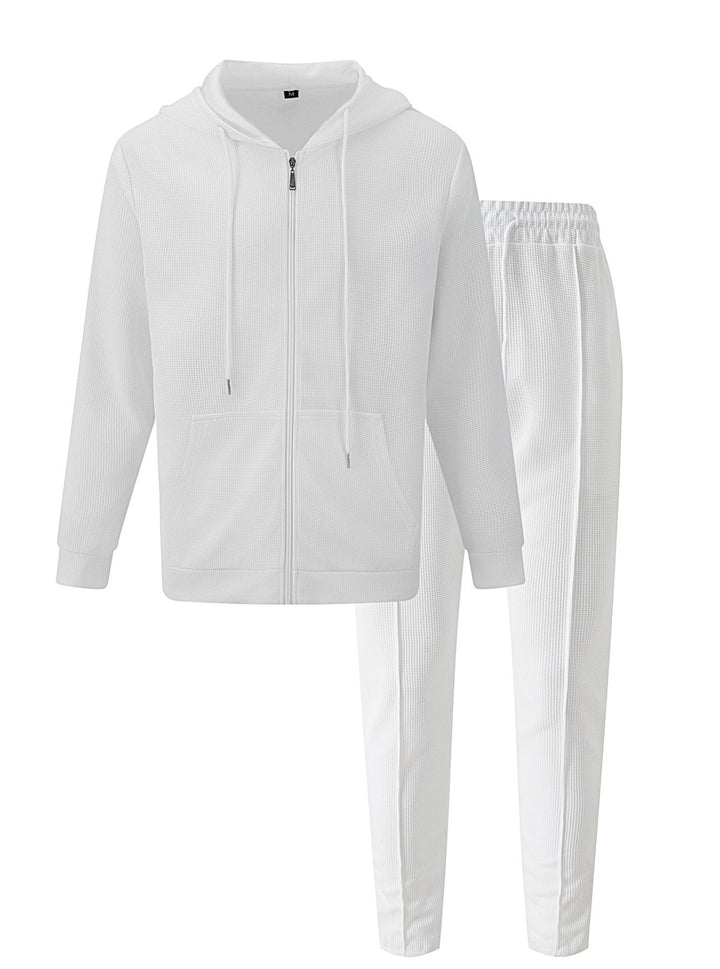Men's waffle texture tracksuit with hooded zip jacket and tapered jogging pants Mune Fashion