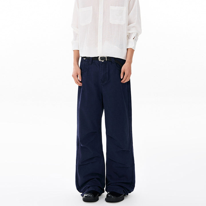 Men's Wide Relaxed Twill Pants with a Low Crotch, Floor-Length Silhouette, and Belt Loops Mune Fashion