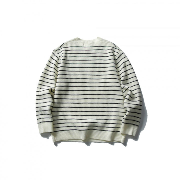 Unisex Oversize Striped Knit Sweater with Round Neck and Ribbed Hem Mune Fashion